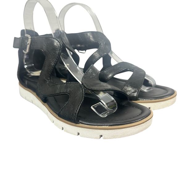 Sofft Black Leather Strappy Sandals Women’s 7.5 Comfort Wedge Gladiator Style - Picture 1 of 9